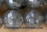 CAA5642 15 inches 10mm faceted round AB-color grey agate beads