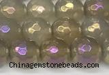 CAA5651 15 inches 8mm faceted round AB-color grey agate beads