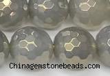 CAA5652 15 inches 10mm faceted round AB-color grey agate beads