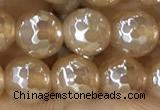 CAA5655 15 inches 6mm faceted round AB-color yellow agate beads