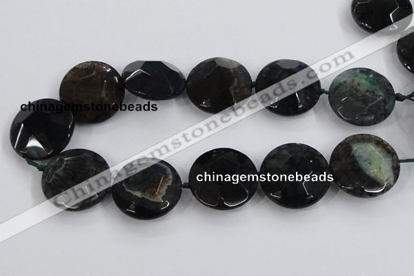 CAA566 15.5 inches 35mm faceted flat round dragon veins agate beads