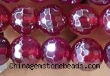 CAA5660 15 inches 6mm faceted round AB-color red agate beads