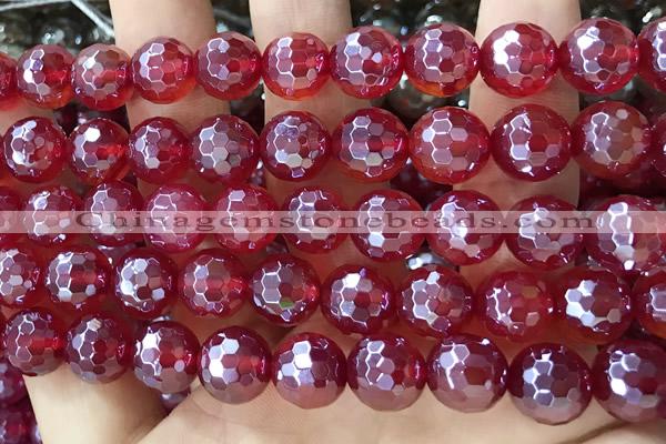 CAA5663 15 inches 12mm faceted round AB-color red agate beads