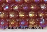CAA5665 15 inches 6mm faceted round AB-color red agate beads