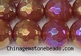 CAA5666 15 inches 8mm faceted round AB-color red agate beads