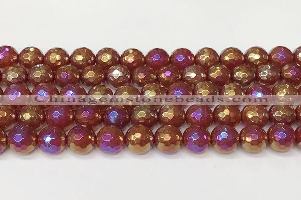 CAA5666 15 inches 8mm faceted round AB-color red agate beads