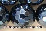 CAA5673 15 inches 12mm faceted round AB-color black agate beads