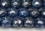 CAA5675 15 inches 6mm faceted round AB-color blue agate beads