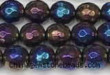 CAA5680 15 inches 6mm faceted round AB-color black agate beads