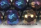 CAA5682 15 inches 10mm faceted round AB-color black agate beads