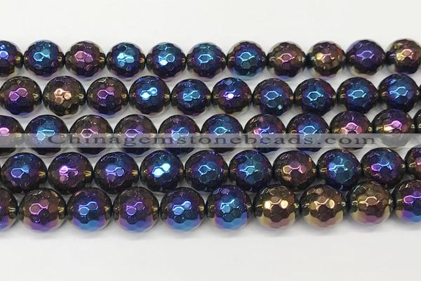 CAA5682 15 inches 10mm faceted round AB-color black agate beads