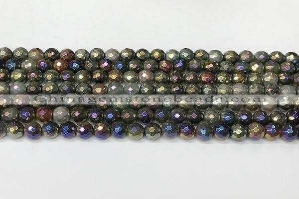 CAA5690 15 inches 6mm faceted round AB-color Indian agate beads
