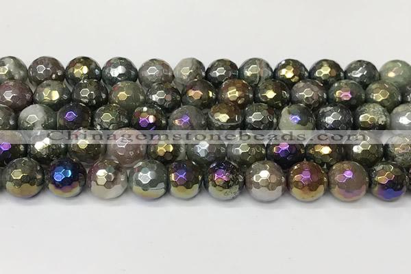 CAA5692 15 inches 10mm faceted round AB-color Indian agate beads