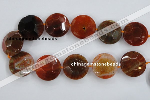 CAA571 15.5 inches 35mm faceted flat round dragon veins agate beads