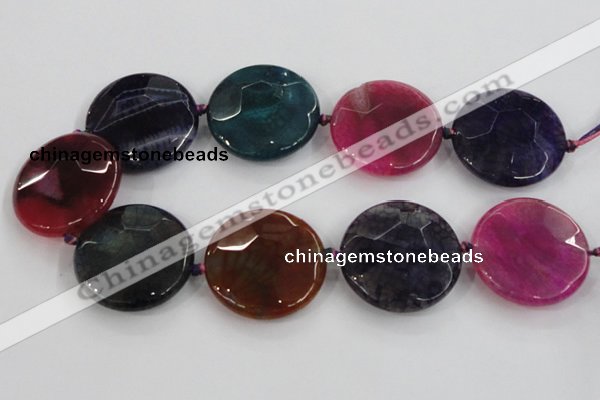 CAA574 15.5 inches 45mm faceted flat round dragon veins agate beads