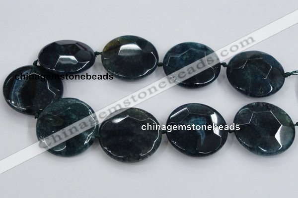 CAA575 15.5 inches 45mm faceted flat round dragon veins agate beads