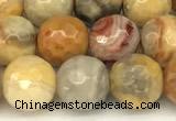 CAA5760 15 inches 6mm faceted round yellow crazy lace agate beads