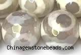 CAA5930 8mm, 10mm & 12mm faceted round AB-color tibetan agate beads