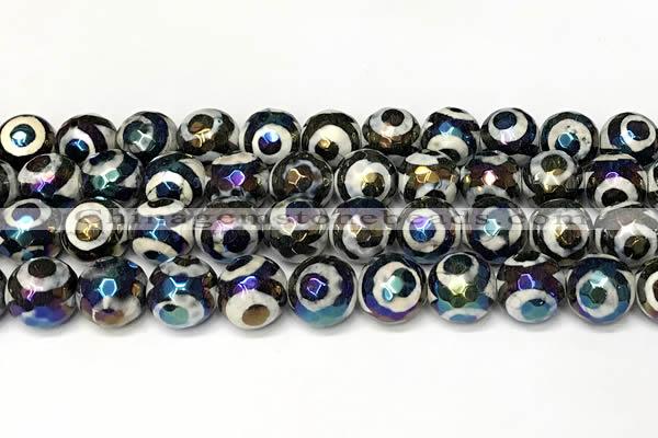 CAA5939 8mm, 10mm & 12mm faceted round AB-color tibetan agate beads