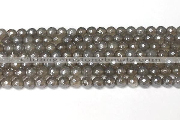 CAA5943 15 inches 6mm faceted round AB-color grey agate beads