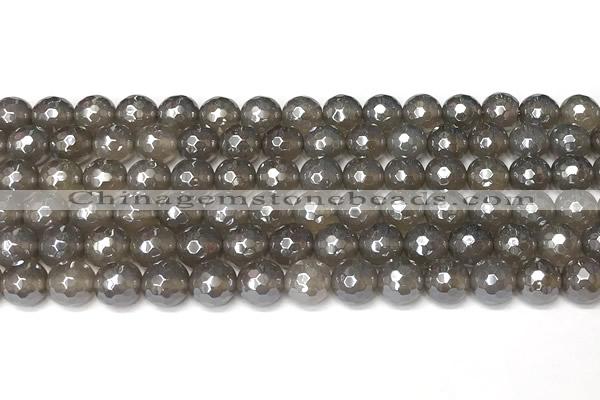 CAA5944 15 inches 8mm faceted round AB-color grey agate beads
