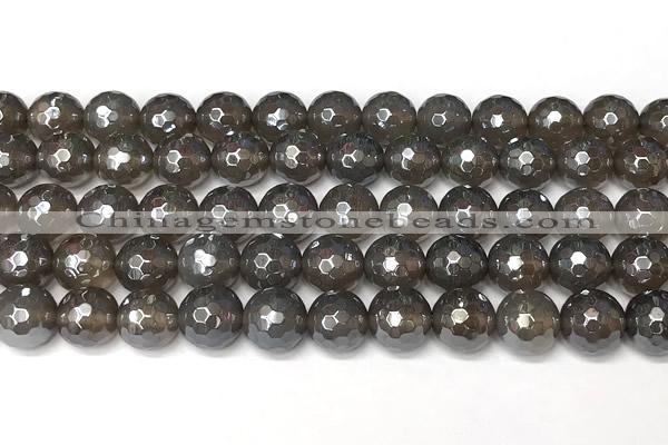 CAA5945 15 inches 10mm faceted round AB-color grey agate beads
