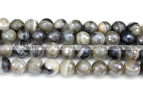 CAA5959 15 inches 12mm faceted round AB-color line agate beads
