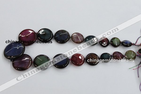 CAA597 20mm - 40mm faceted flat round dragon veins agate beads