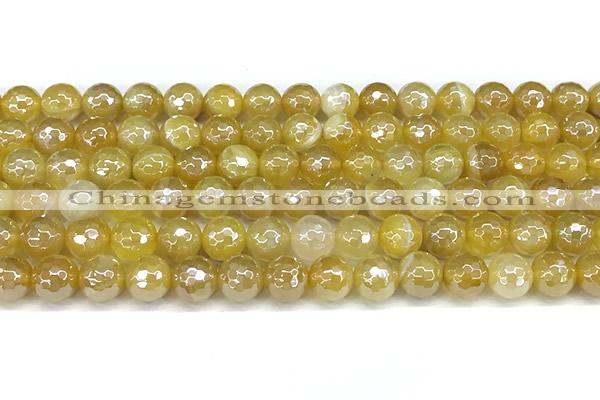 CAA5987 15 inches 6mm faceted round AB-color line agate beads