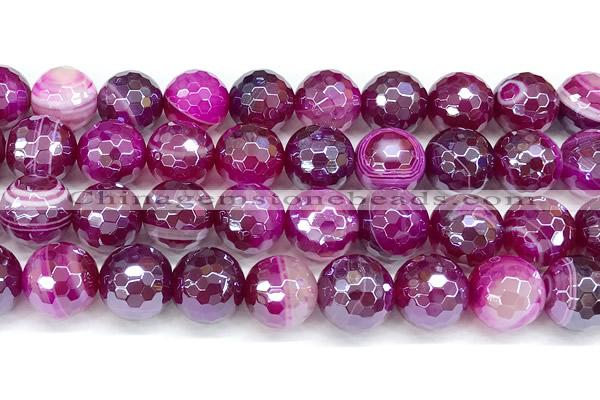 CAA5998 15 inches 12mm faceted round AB-color line agate beads