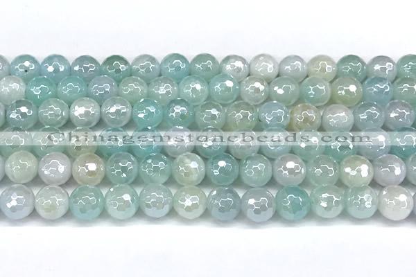 CAA6001 15 inches 8mm faceted round AB-color line agate beads