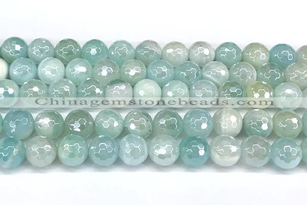 CAA6002 15 inches 10mm faceted round AB-color line agate beads