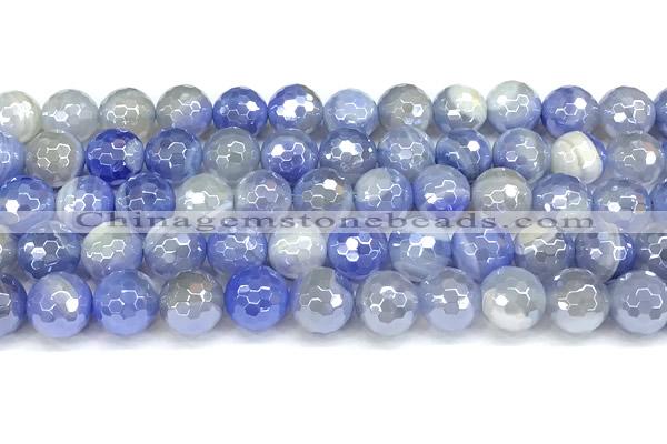 CAA6007 15 inches 10mm faceted round AB-color line agate beads