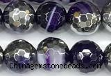 CAA6017 15 inches 8mm faceted round electroplated line agate beads