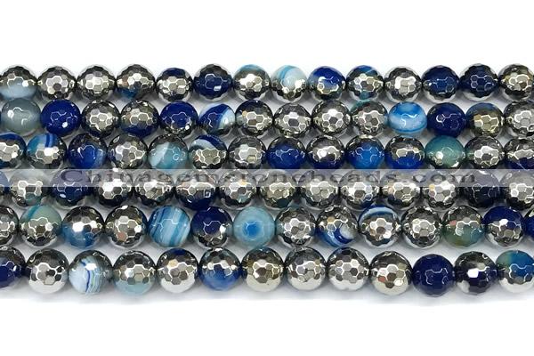 CAA6021 15 inches 8mm faceted round electroplated line agate beads