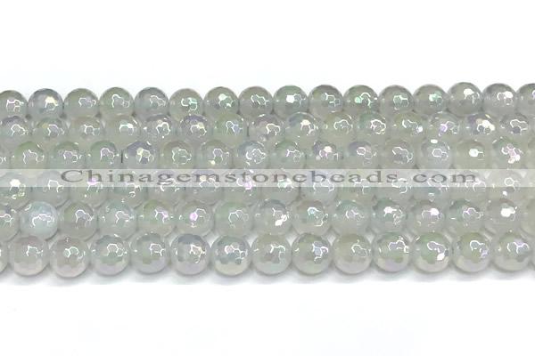CAA6035 15 inches 8mm faceted round AB-color white agate beads