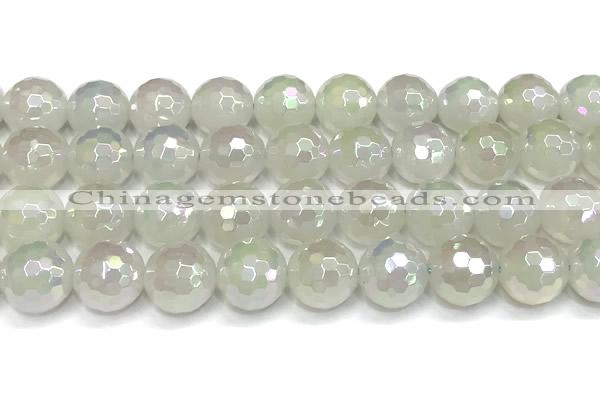 CAA6037 15 inches 12mm faceted round AB-color white agate beads