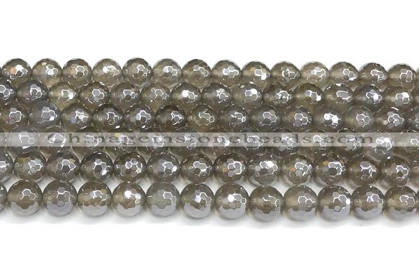 CAA6039 15 inches 8mm faceted round AB-color grey agate beads