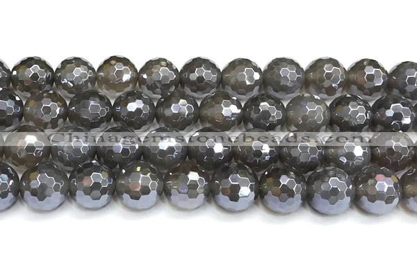 CAA6041 15 inches 12mm faceted round AB-color grey agate beads