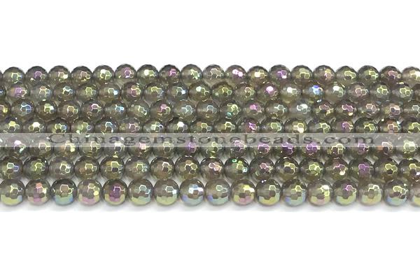 CAA6042 15 inches 6mm faceted round AB-color grey agate beads