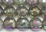 CAA6043 15 inches 8mm faceted round AB-color grey agate beads