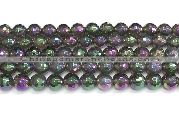 CAA6044 15 inches 10mm faceted round AB-color grey agate beads