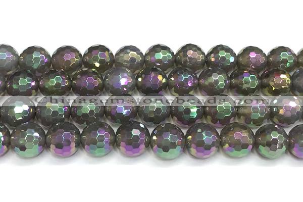 CAA6045 15 inches 12mm faceted round AB-color grey agate beads