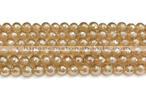CAA6051 15 inches 8mm faceted round AB-color yellow agate beads