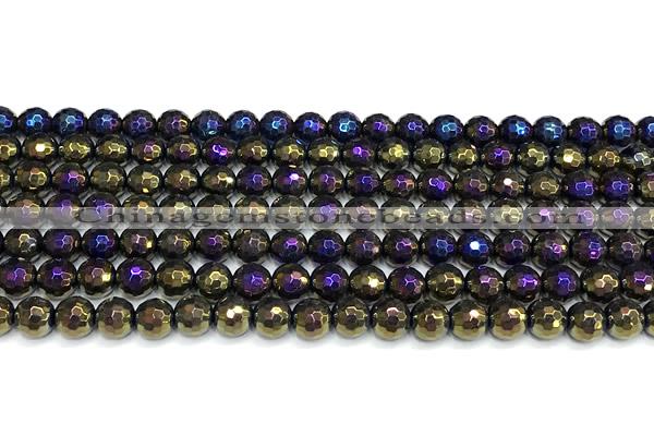 CAA6054 15 inches 6mm faceted round AB-color black agate beads