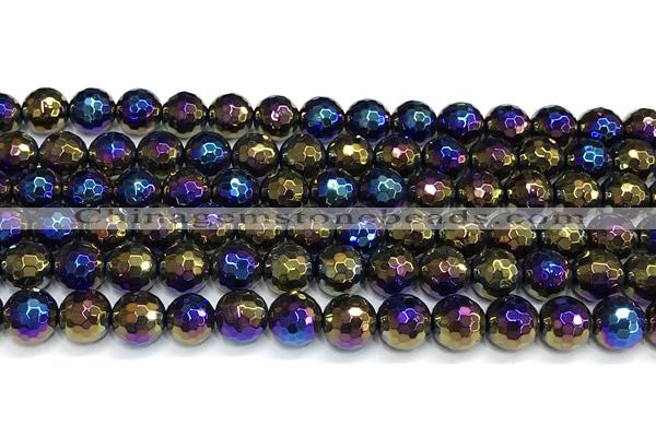 CAA6055 15 inches 8mm faceted round AB-color black agate beads