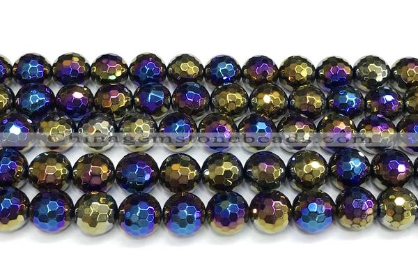 CAA6056 15 inches 10mm faceted round AB-color black agate beads