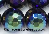 CAA6057 15 inches 12mm faceted round AB-color black agate beads