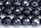 CAA6058 15 inches 6mm faceted round AB-color black agate beads