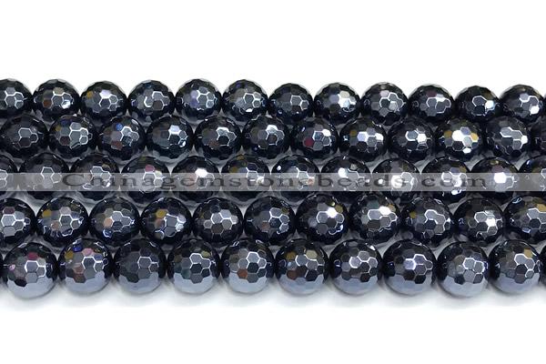 CAA6060 15 inches 10mm faceted round AB-color black agate beads